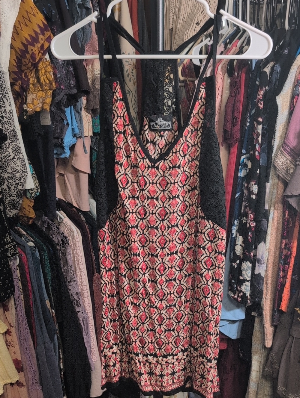 Angie Pink & Black Geometric Mini Slip Dress NWT